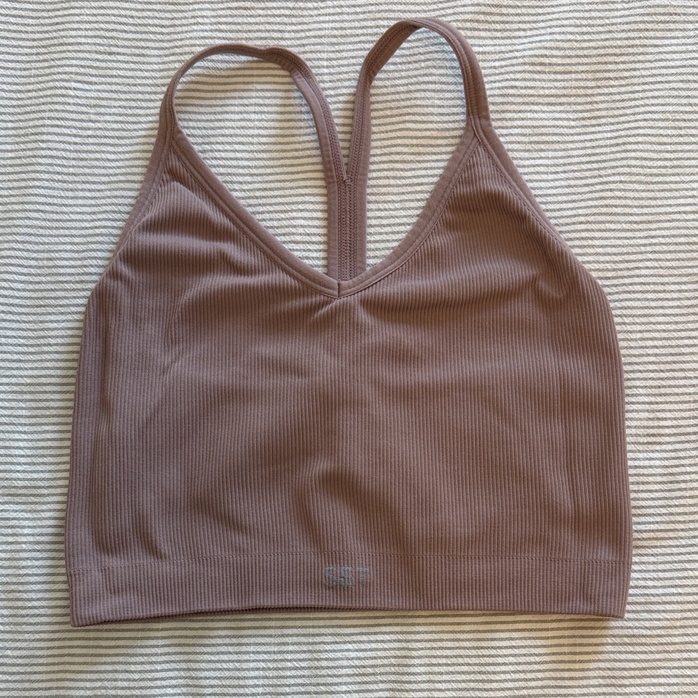 SET Active Ribbed V-Neck Bralette in Light Pink